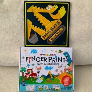 Diggersaurs book & Dinosaur Finger Prints Farm Toy Set bundle